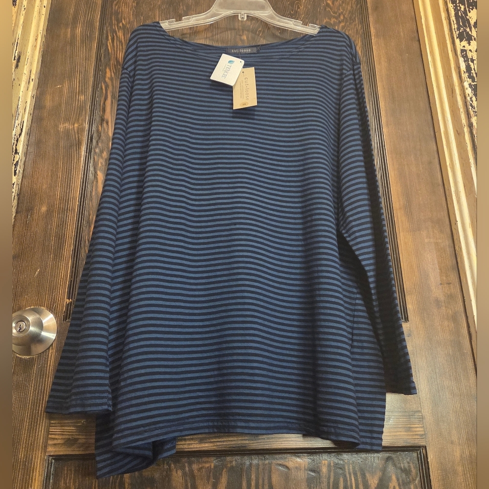 NWT Cut Loose Navy & Blue Striped Long Sleeve Top Sz 3X